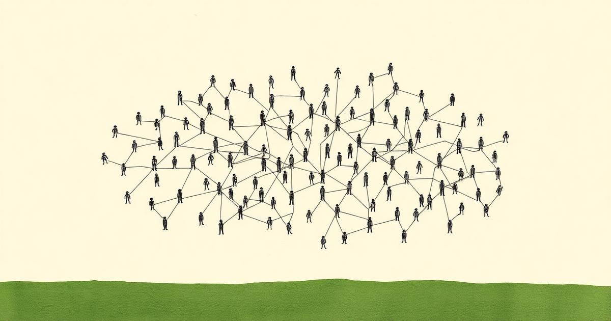 Editorial illustration of a connected human network representing the IAM ecosystem model