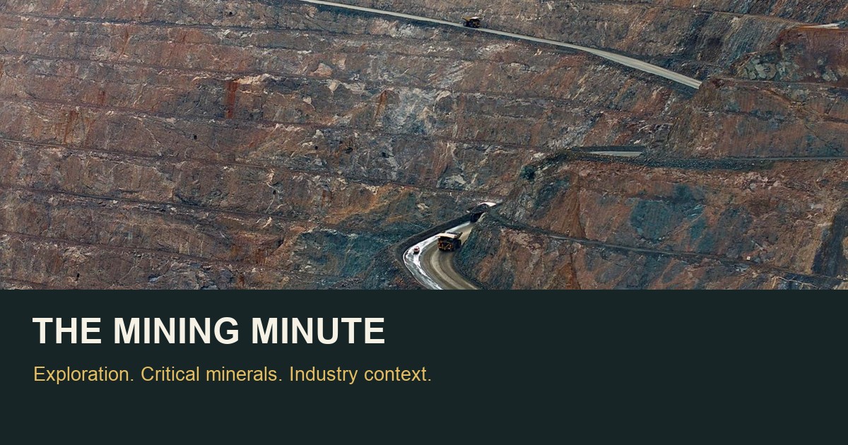 The Mining Minute editorial artwork with an illustrative open-pit mine
